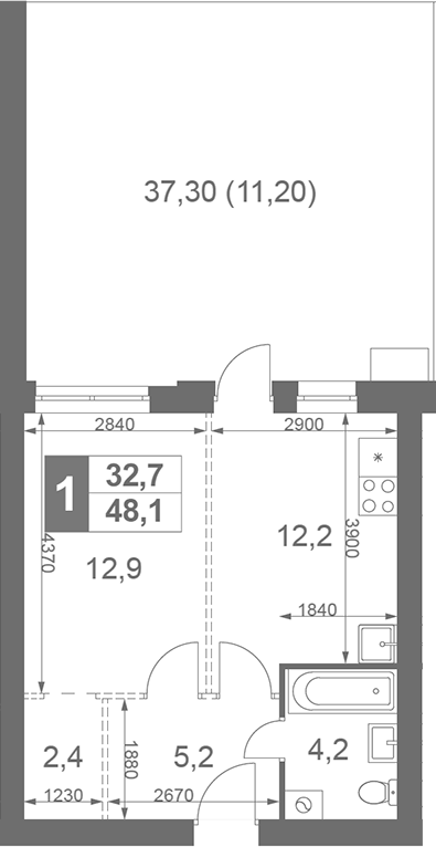 Планировка — Дубровицы Клаб, 1-комн., 37 м²
