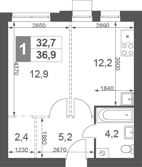 Планировка — Дубровицы Клаб, 1-комн., 37 м²