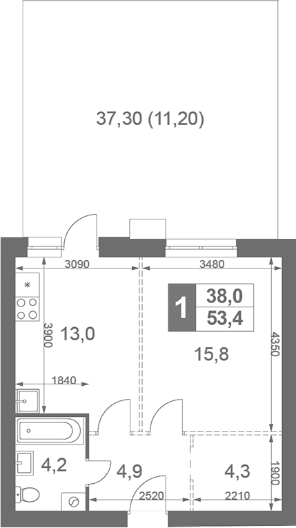 Планировка — Дубровицы Клаб, 1-комн., 42 м²