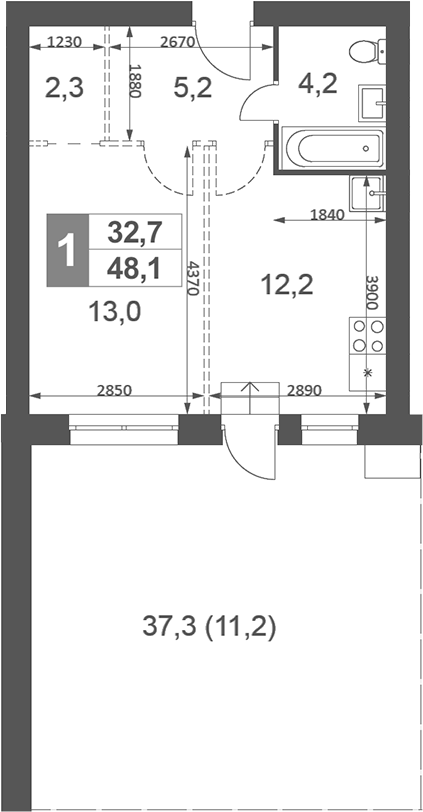 Планировка — Дубровицы Клаб, 1-комн., 37 м²