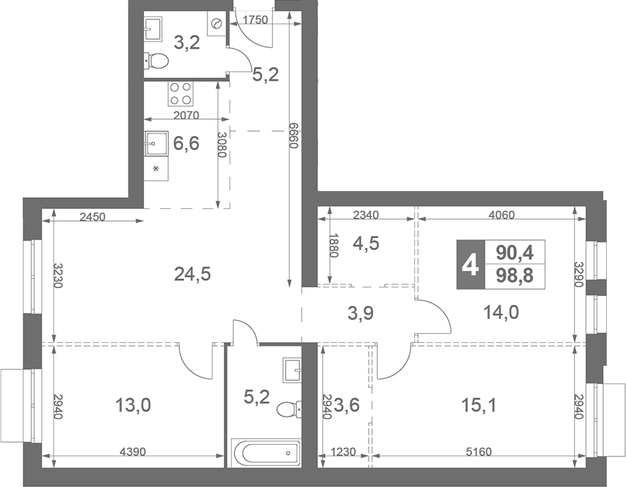 Планировка — Дубровицы Клаб, 4-комн., 99 м²