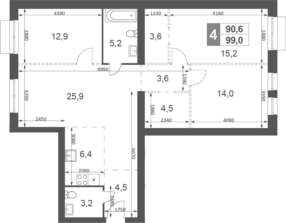 Планировка — Дубровицы Клаб, 4-комн., 99 м²