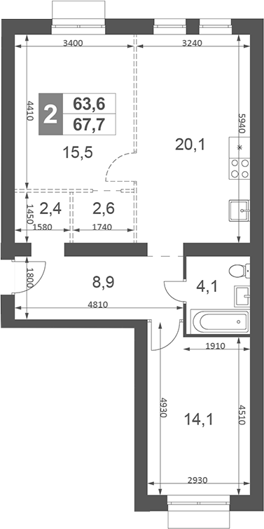 Планировка — Дубровицы Клаб, 2-комн., 68 м²