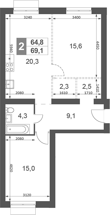 Планировка — Дубровицы Клаб, 2-комн., 69 м²