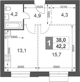 Планировка — Дубровицы Клаб, 1-комн., 42 м²