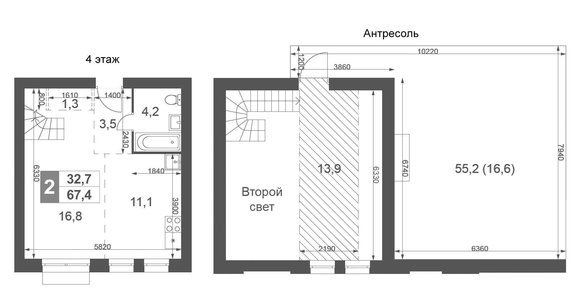 Планировка — Дубровицы Клаб, 2-комн., 51 м²