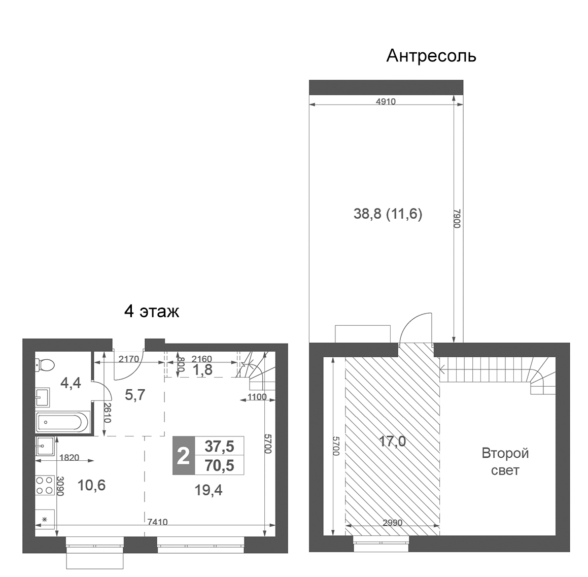 Планировка — Дубровицы Клаб, 1-комн., 59 м²