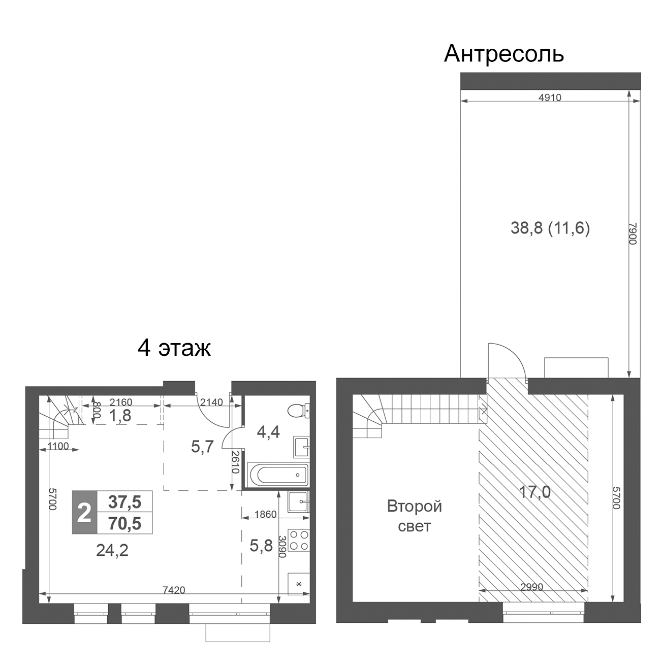 Планировка — Дубровицы Клаб, 1-комн., 59 м²