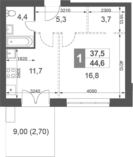 Планировка — Дубровицы Клаб, 1-комн., 42 м²