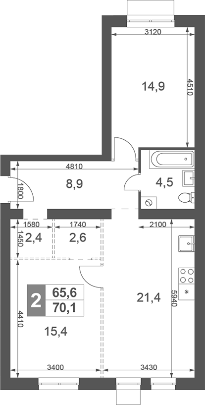 Планировка — Дубровицы Клаб, 2-комн., 70 м²
