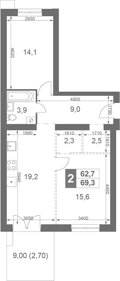 Планировка — Дубровицы Клаб, 2-комн., 67 м²