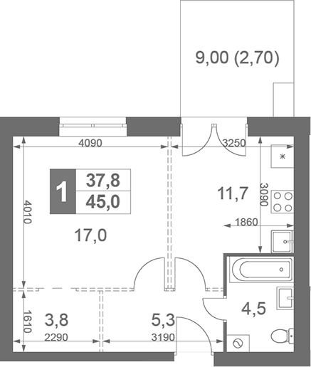 Планировка — Дубровицы Клаб, 1-комн., 42 м²