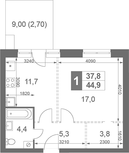 Планировка — Дубровицы Клаб, 1-комн., 42 м²