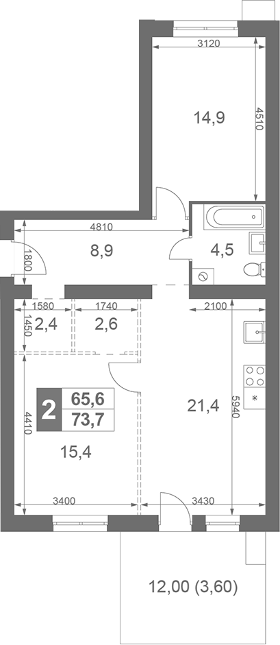 Планировка — Дубровицы Клаб, 2-комн., 70 м²
