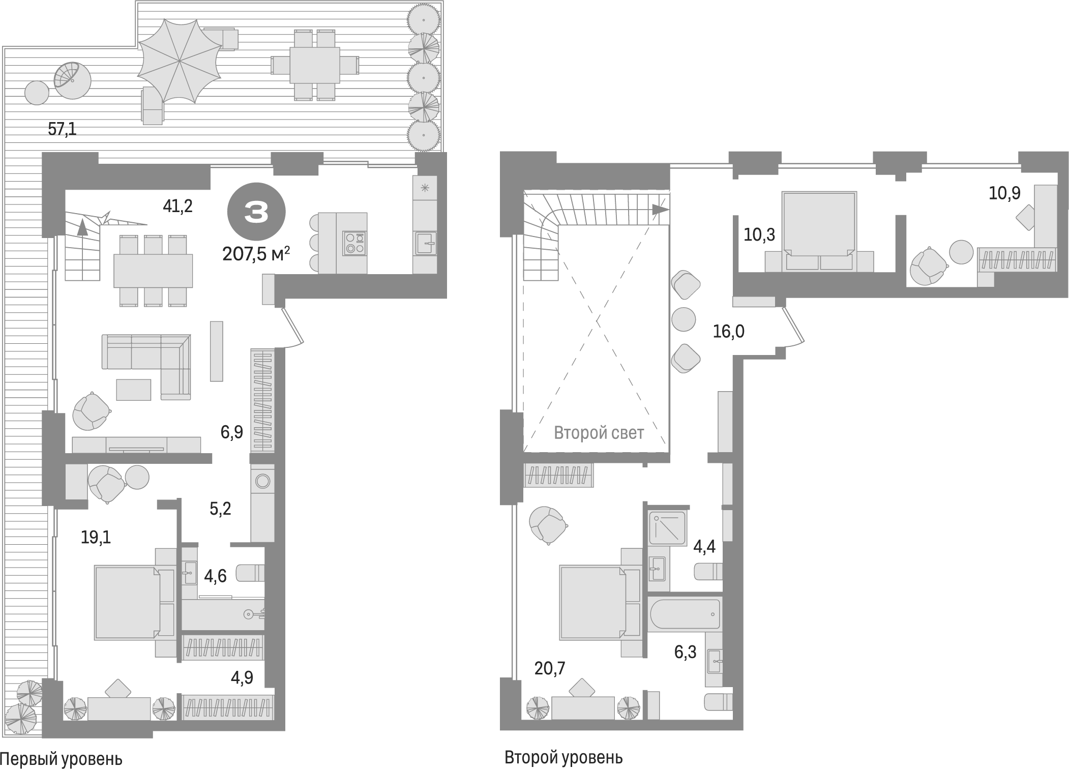 Планировка — Квартал МОНС, 3-комн., 150 м²
