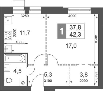 Планировка — Дубровицы Клаб, 1-комн., 42 м²