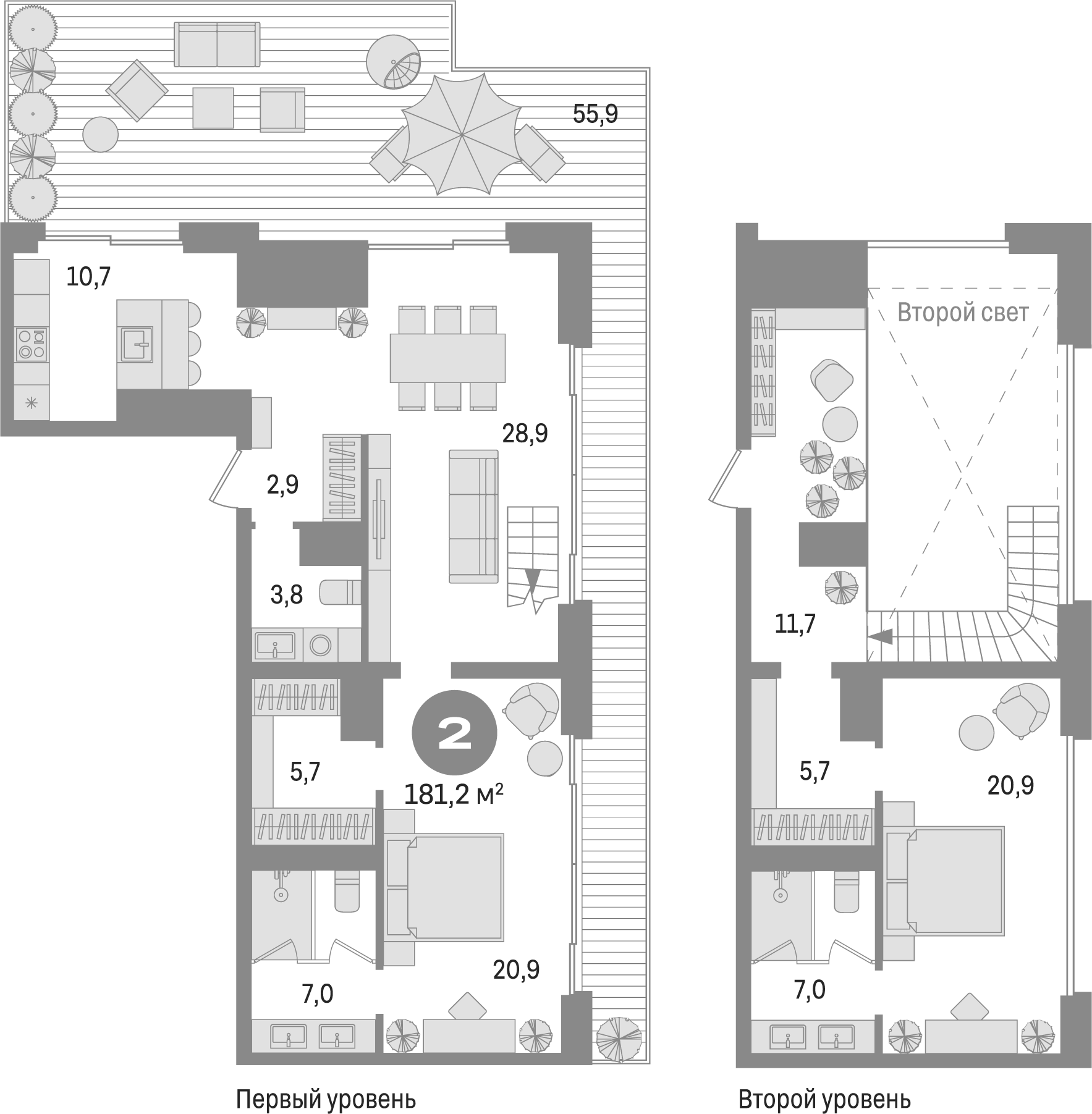 Планировка — Квартал МОНС, 2-комн., 125 м²