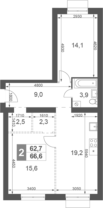 Планировка — Дубровицы Клаб, 2-комн., 67 м²