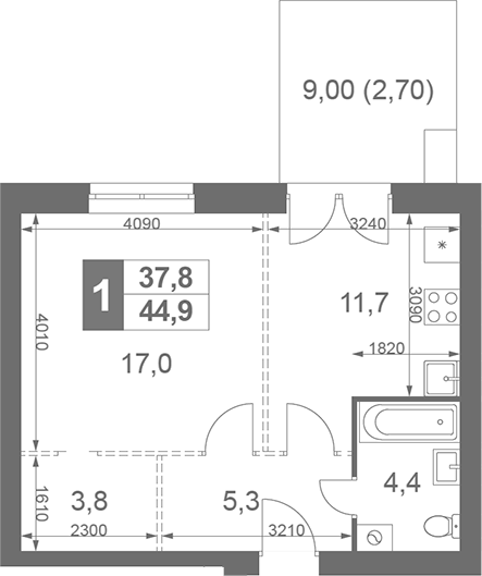 Планировка — Дубровицы Клаб, 1-комн., 42 м²