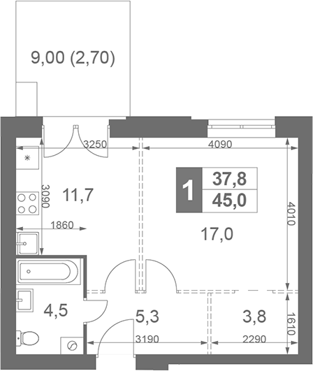 Планировка — Дубровицы Клаб, 1-комн., 42 м²