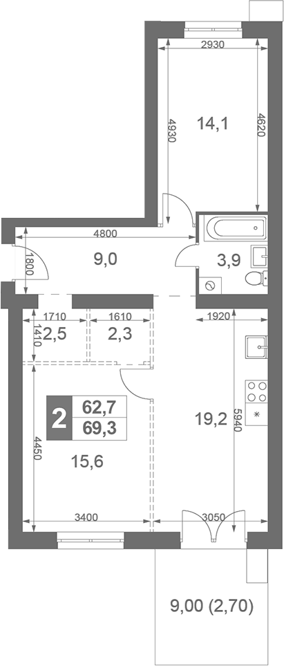 Планировка — Дубровицы Клаб, 2-комн., 67 м²