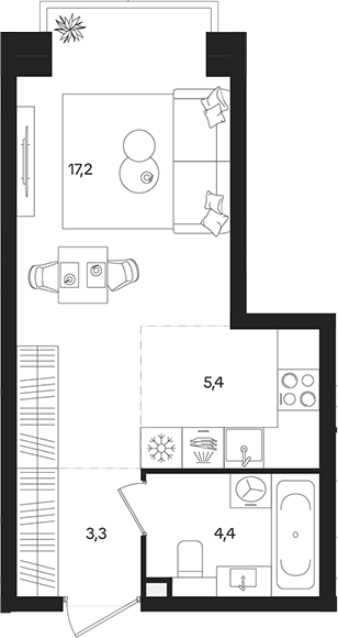Планировка — ТАТУМ, Студия, 30 м²