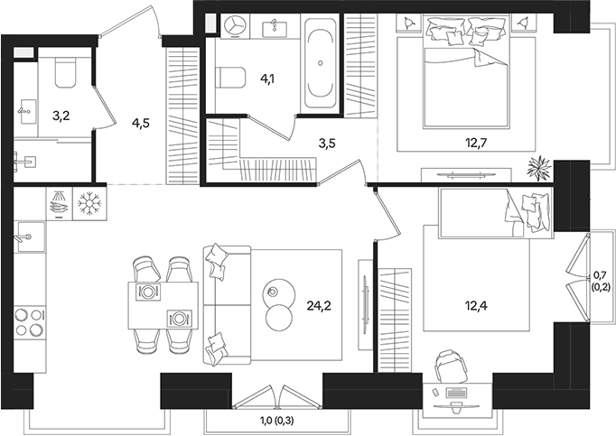 Планировка — ТАТУМ, 3-комн., 65 м²