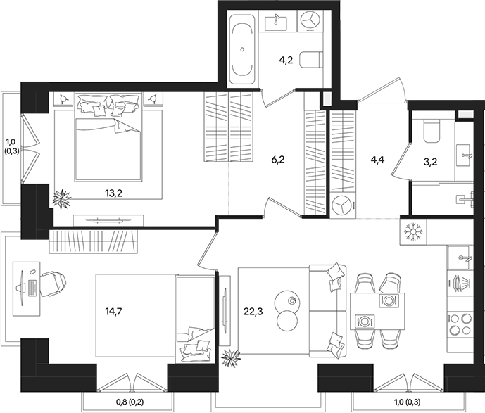 Планировка — ТАТУМ, 3-комн., 68 м²