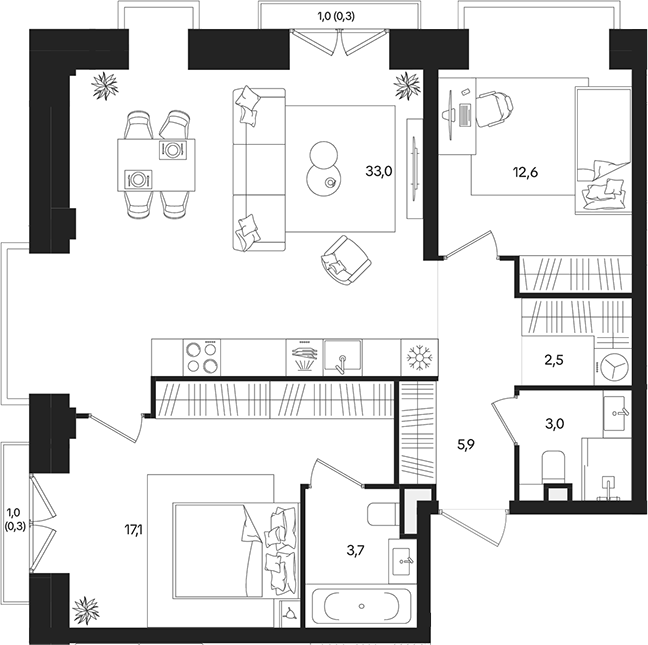 Планировка — ТАТУМ, 3-комн., 78 м²