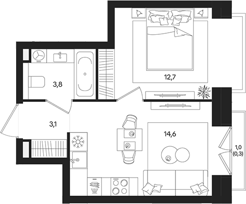 Планировка — ТАТУМ, 1-комн., 34 м²