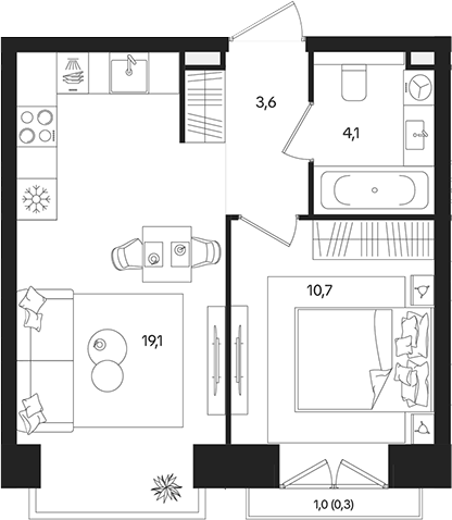 Планировка — ТАТУМ, 2-комн., 38 м²