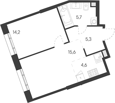 Планировка — Родина Переделкино, 2-комн., 45 м²