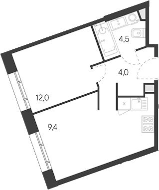 Планировка — Родина Переделкино, 2-комн., 38 м²