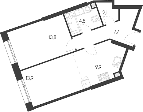 Планировка — Родина Переделкино, 2-комн., 52 м²