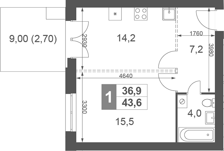 Планировка — Дубровицы Клаб, 1-комн., 41 м²
