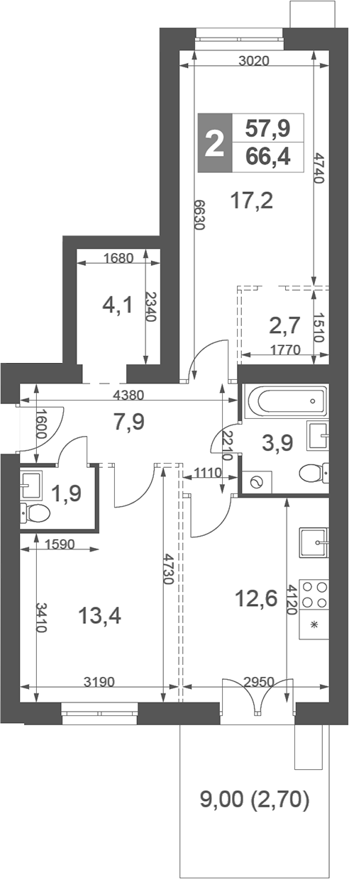 Планировка — Дубровицы Клаб, 2-комн., 64 м²