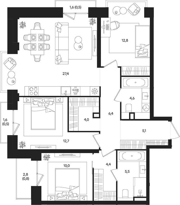 Планировка — ТАТУМ, 4-комн., 93 м²