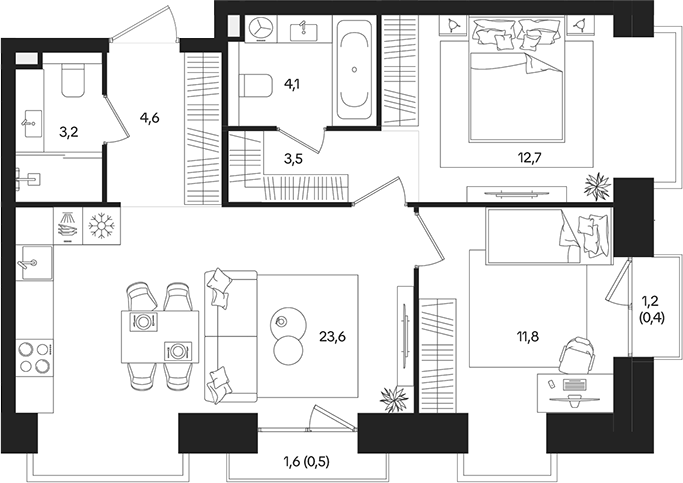 Планировка — ТАТУМ, 3-комн., 64 м²