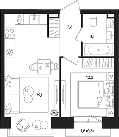 Планировка — ТАТУМ, 2-комн., 37 м²