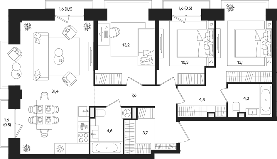 Планировка — ТАТУМ, 4-комн., 93 м²