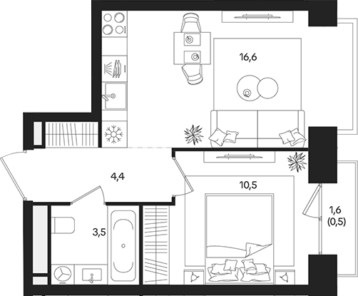 Планировка — ТАТУМ, 2-комн., 35 м²