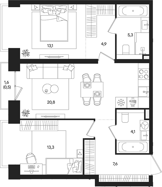 Планировка — ТАТУМ, 3-комн., 69 м²