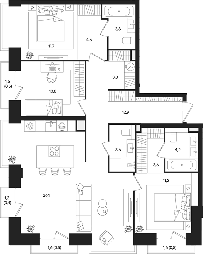 Планировка — ТАТУМ, 4-комн., 106 м²