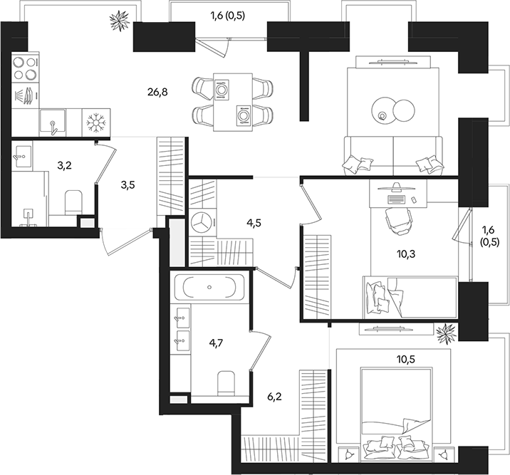 Планировка — ТАТУМ, 3-комн., 70 м²
