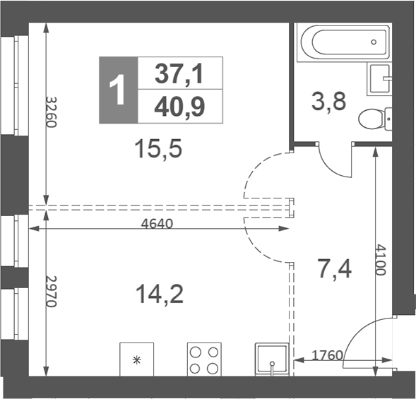 Планировка — Дубровицы Клаб, 1-комн., 41 м²