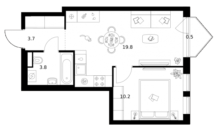 Планировка — Строгино 360, 1-комн., 38 м²