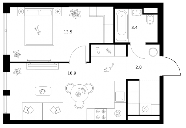 Планировка — Строгино 360, 1-комн., 41 м²