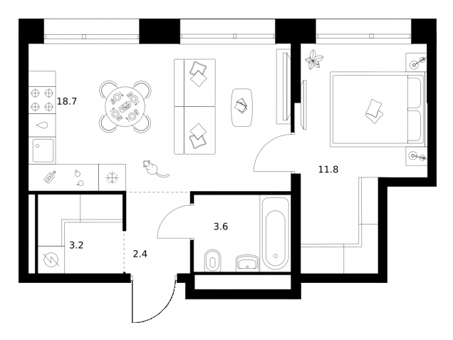 Планировка — Строгино 360, 1-комн., 40 м²