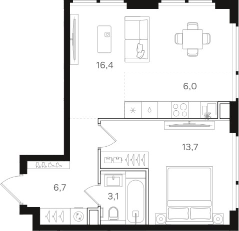 Планировка — Назаре. Мангазея в Богородском, 2-комн., 46 м²