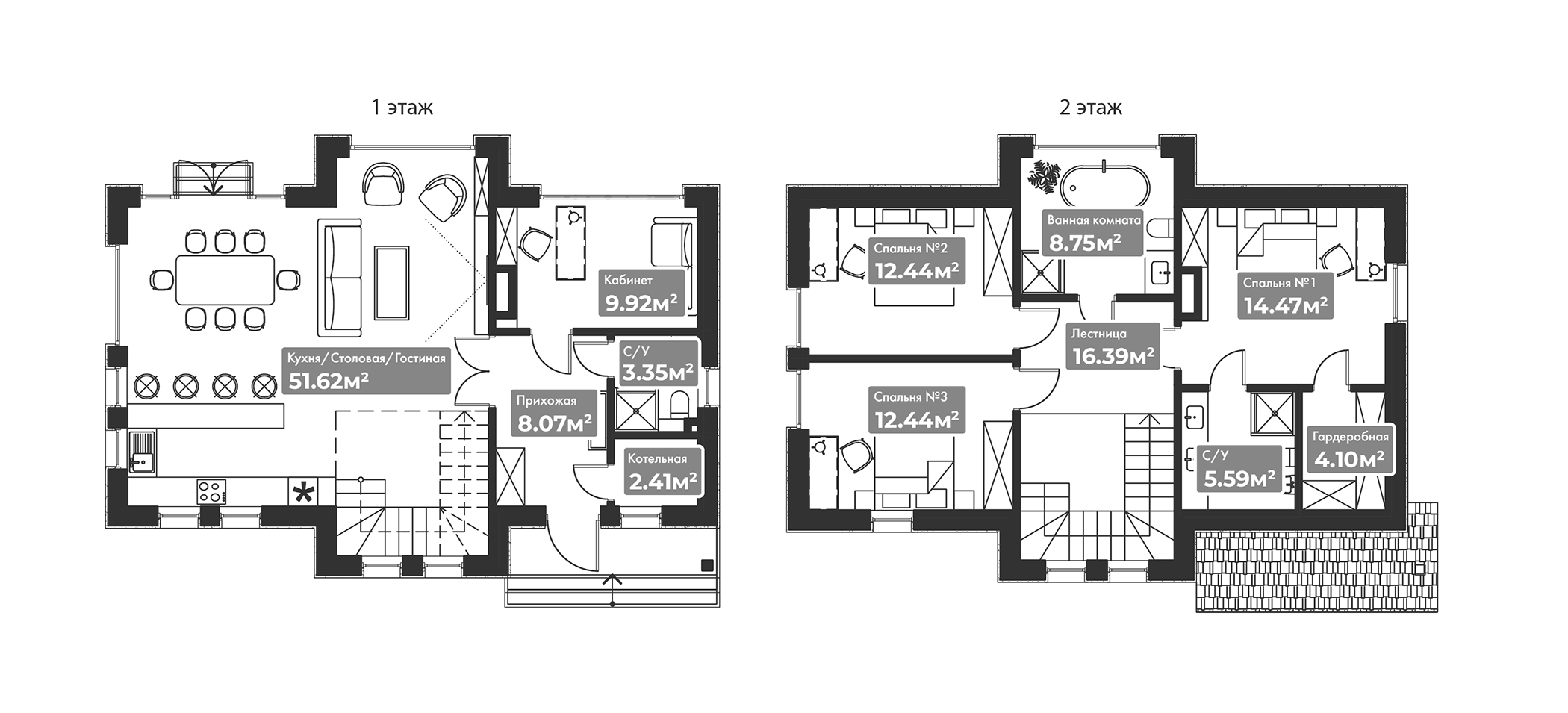 Планировка — Коттеджный поселок Резиденция Булатово, 4-комн., 150 м²